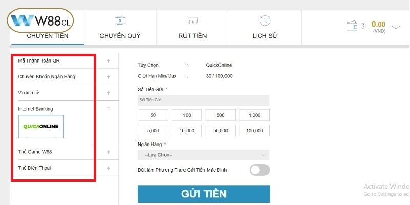 W88 cung cấp 4 phương thức giao dịch hiện đại