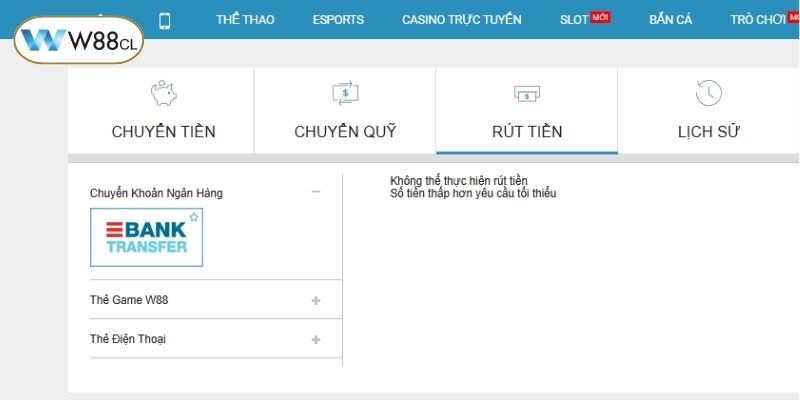 Người chơi mới rút tiền W88 thường gặp sai sót không thành công